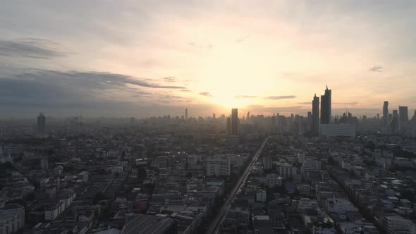 Bangkok thailand aerial city view drone footage over the city. alt