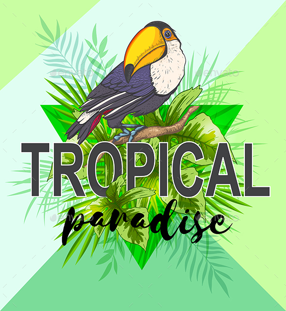 Palm Leaves and Toucan Bird - Animals Characters