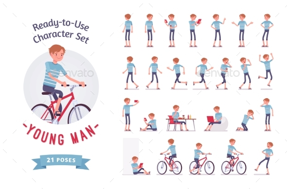 Ready-to-Use Young Man Character Set - People Characters