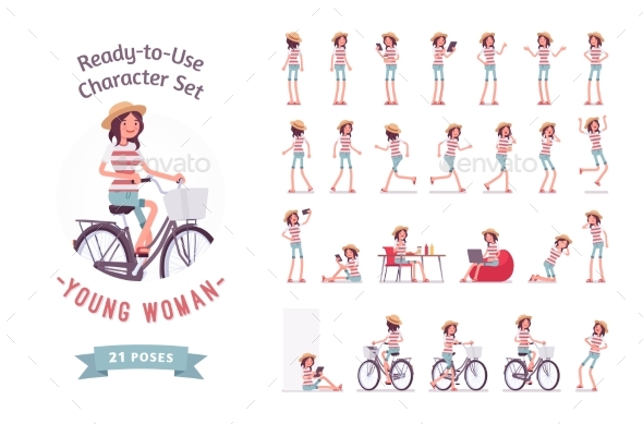 Ready-to-Use Young Woman Character Set - People Characters