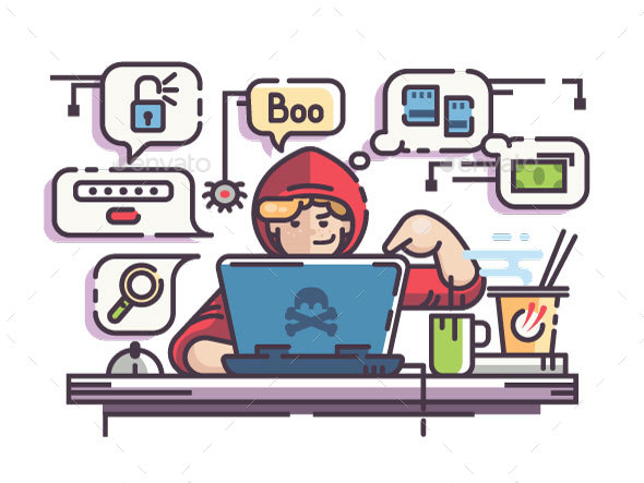 Young Man Hacker with Laptop - People Characters