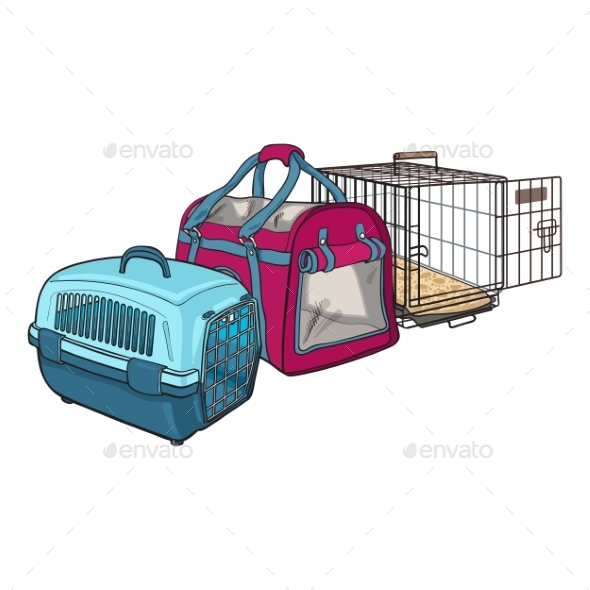 Three Type of Pet Carriers - Animals Characters