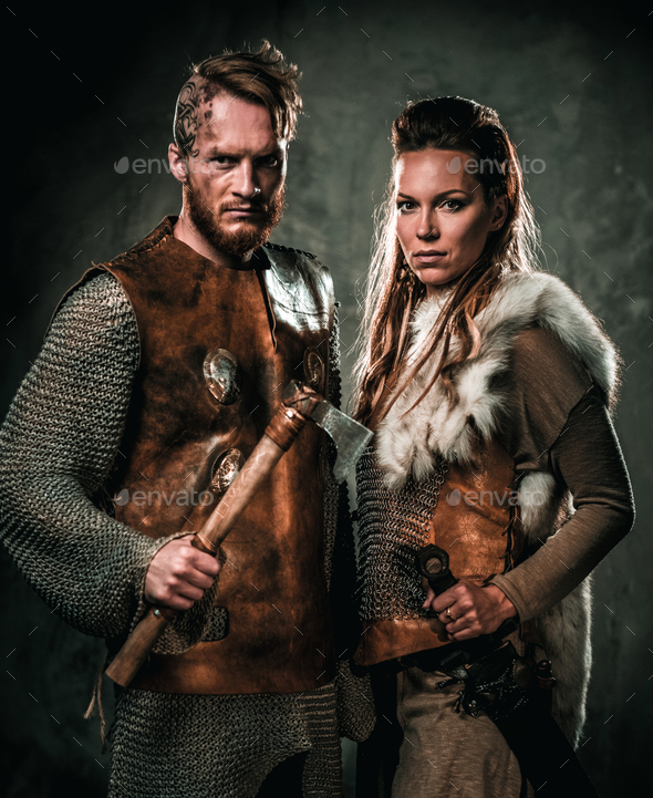 Vikings couple posing in studio. Stock Photo by Nejron PhotoDune