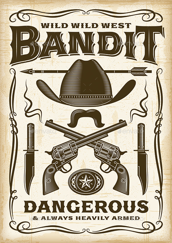 Vintage Wild West Bandit Poster - Backgrounds Decorative