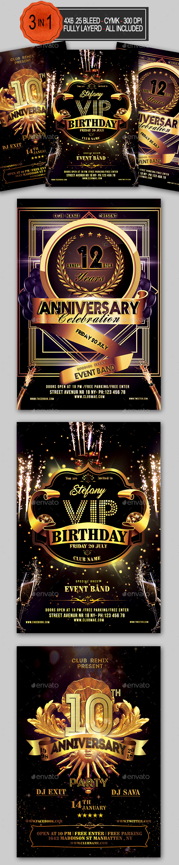 Anniversary Flyer Bundle - Clubs & Parties Events