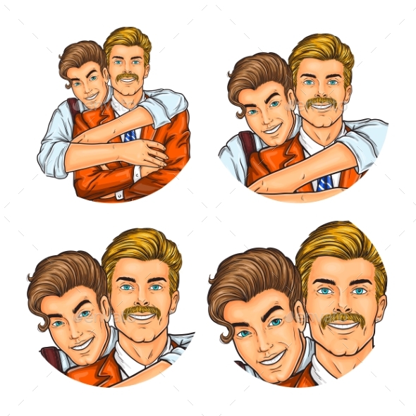 Set of Vector Illustration, Mens Pop Art Round - Web Technology