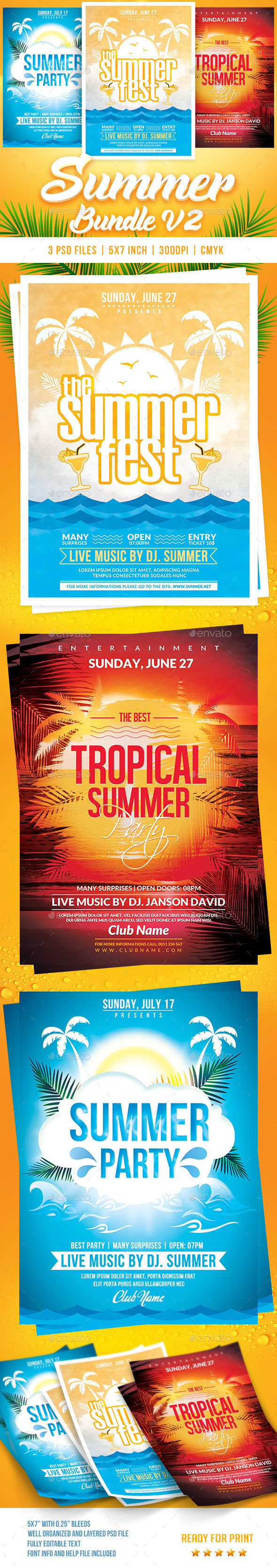 Summer Bundle Flyers Template V2 - Flyers Print Templates