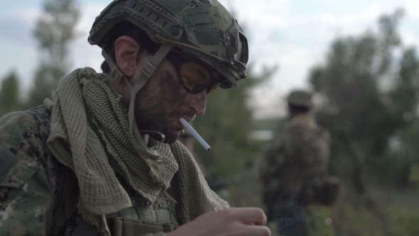 Soldier Smoking Opposite Other Soldiers alt