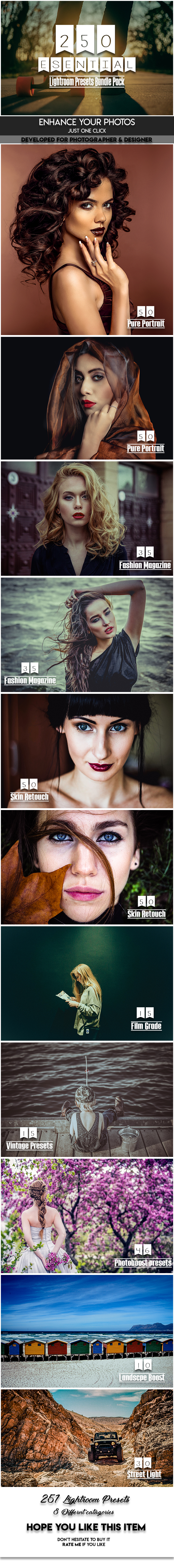 250 Essential Lightroom Bundle Pack - Lightroom Presets Add-ons