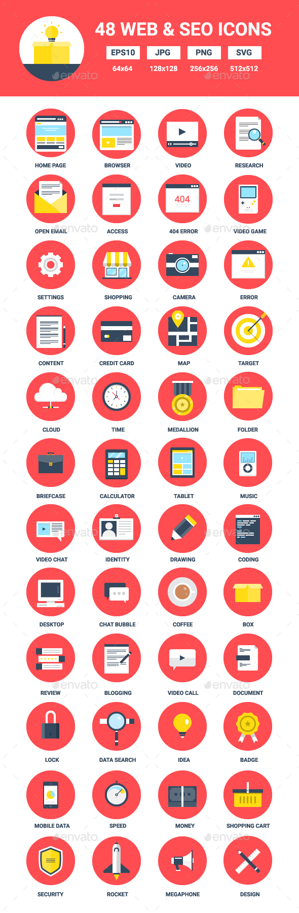 48 Flat Web and Seo Icons - Web Icons