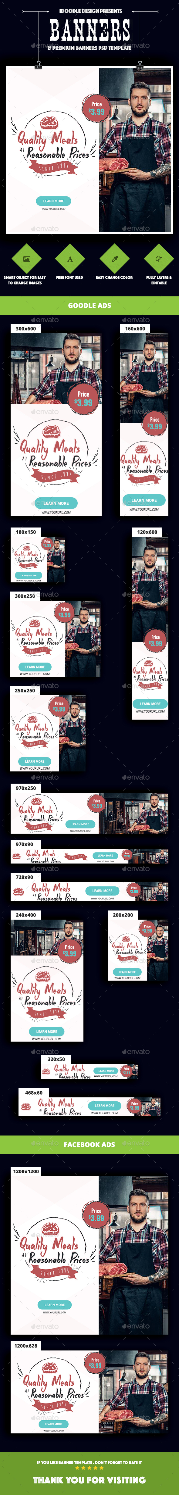 Meats Store, Fresh Food Banners Ad - Banners & Ads Web Elements