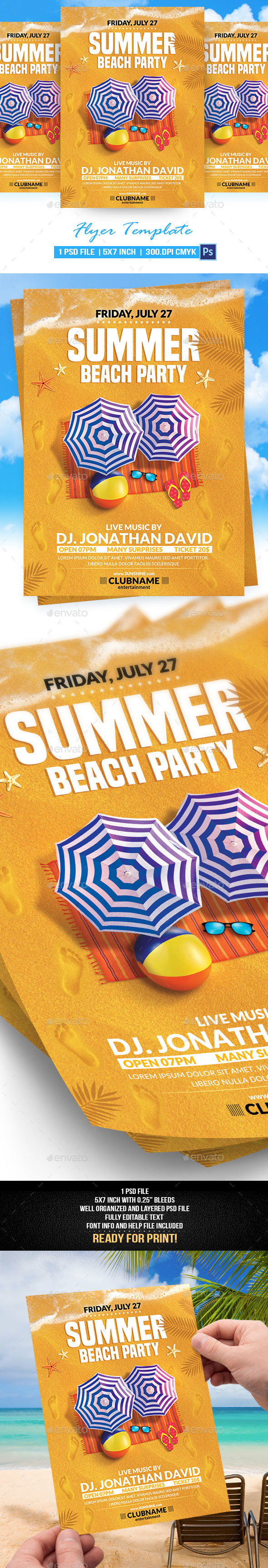 Summer Beach Party Flyer Template - Flyers Print Templates