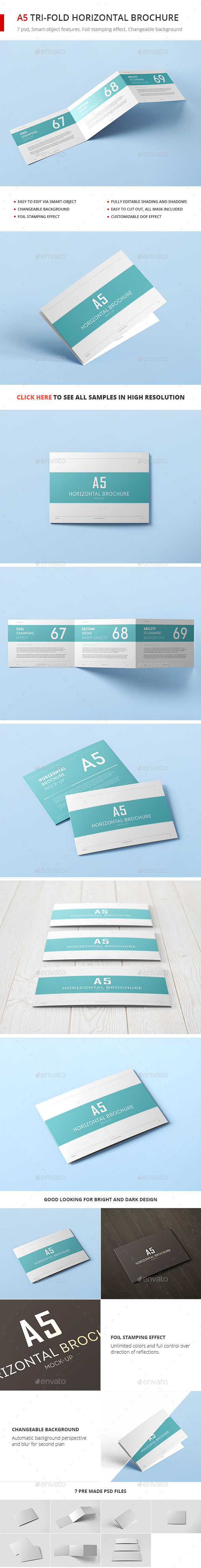 A5 Tri-Fold Horizontal Brochure Mock-up - Brochures Print