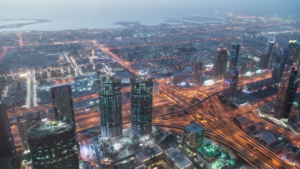 Dubai Downtown Night  with Burj Khalifa and Other Towers alt