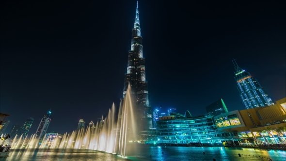 Nights Dubai Dancing Fountain near Burj Khalifa alt