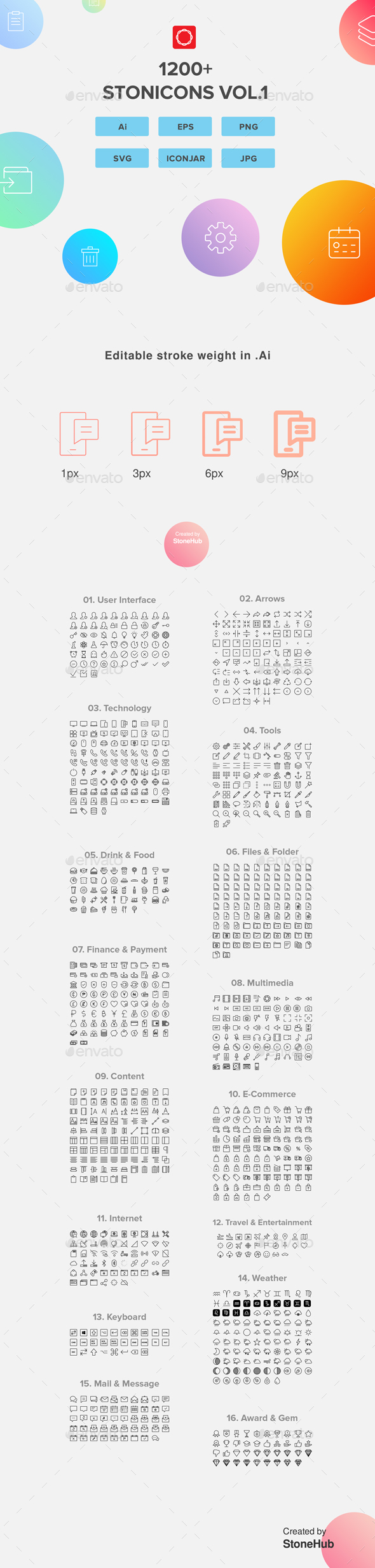 1200+ UI Design Vector Icons Pack - Web Icons