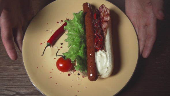 VideoHive Delicious Hot Dog on the Plate Fast Food Meal Home Cooking Roasted Sausage in a Bun with Chili 20204348 VideoHive Delicious Hot Dog on the Plate Fast Food Meal Home Cooking Roasted Sausage in a Bun with Chili 20204348