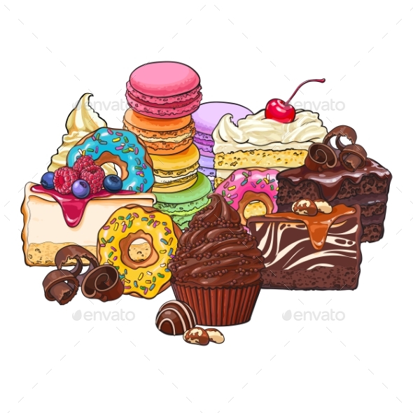 Heap of Various Sweets and Desserts - Food Objects