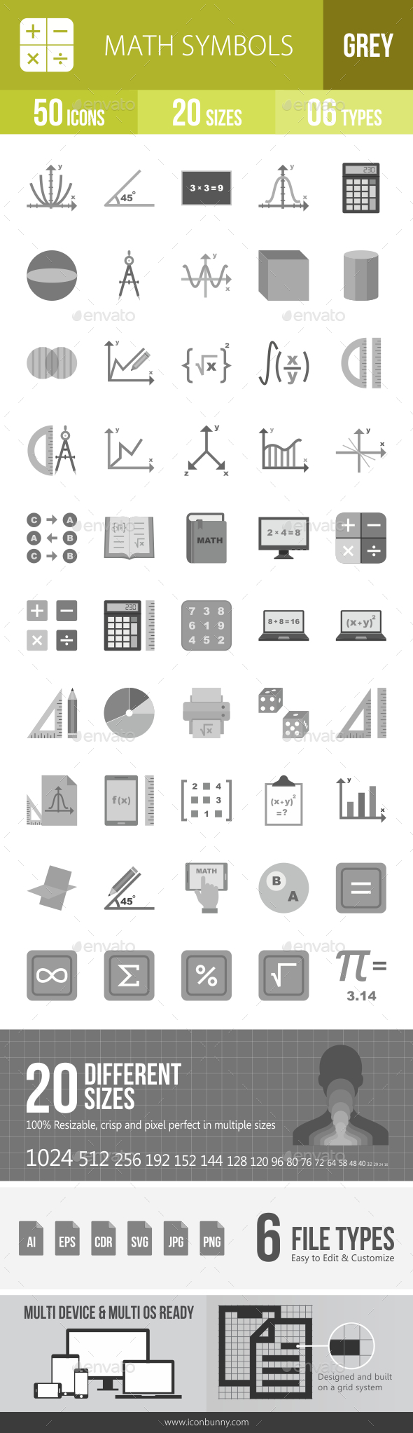Math Symbols Greyscale Icons - Icons