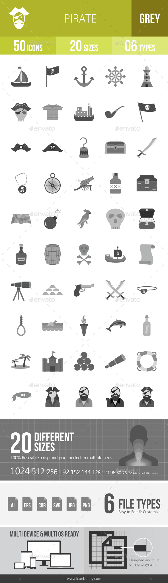 Pirate Greyscale Icons - Icons