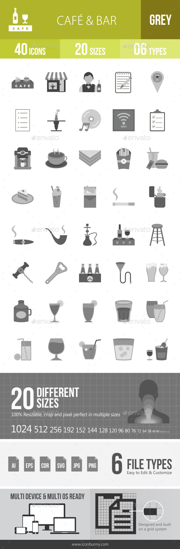 Cafe & Bar Greyscale Icons - Icons