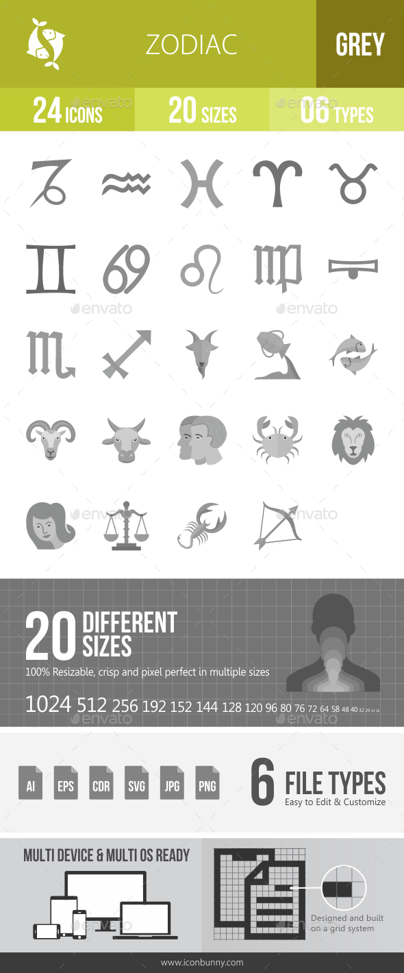 Zodiac Greyscale Icons - Icons
