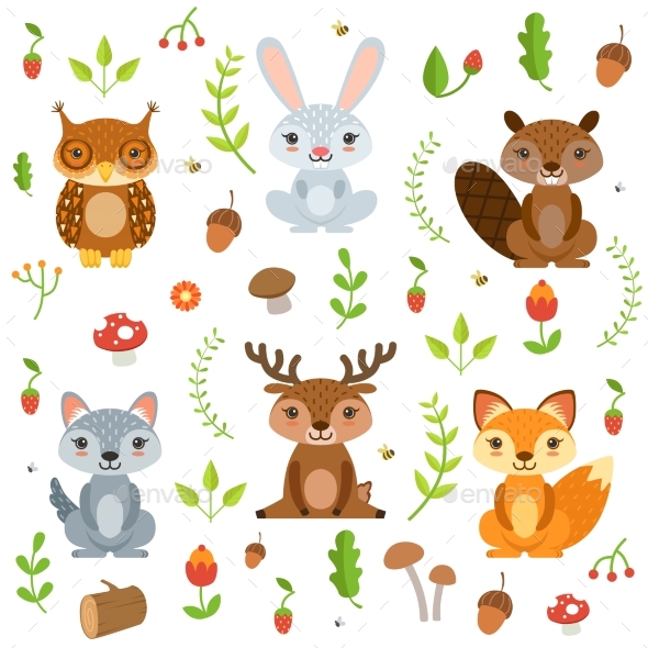 Forest Animals in Cartoon Style. Vector Characters - Animals Characters