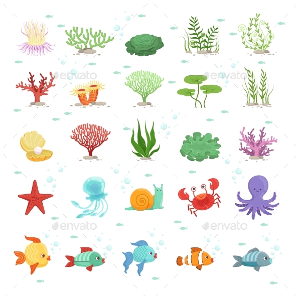 Marine Animals, Fishes Collection and Underwater - Organic Objects Objects