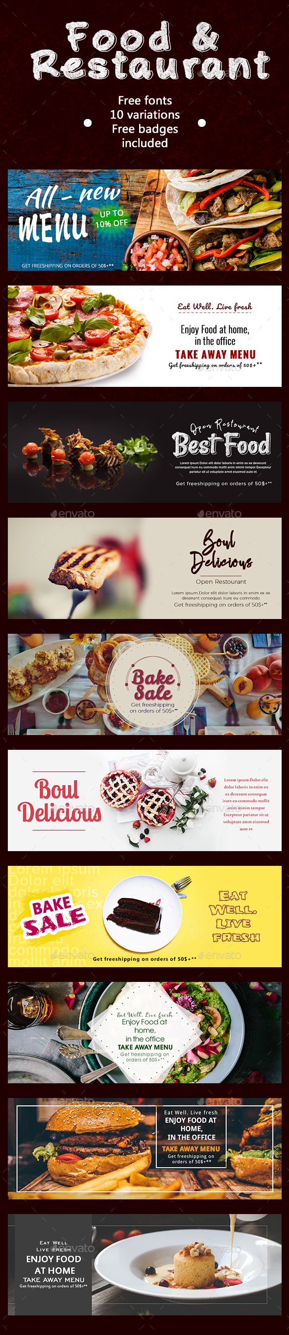 Food & Restaurant Banners - Banners & Ads Web Elements