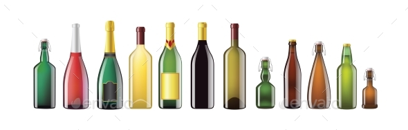 Alcohol Bottles - Realistic Vector Set of Objects - Man-made Objects Objects