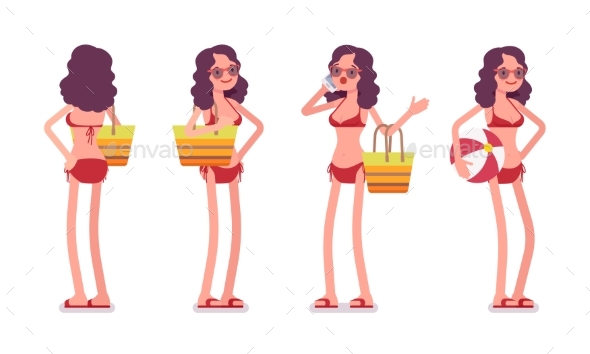 Woman in a Bikini Set, Standing Pose - People Characters