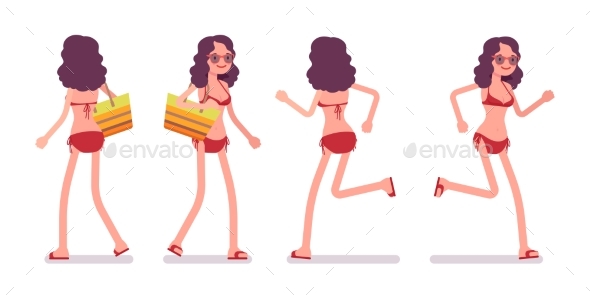 Woman in a Bikini Set, Running Pose - People Characters