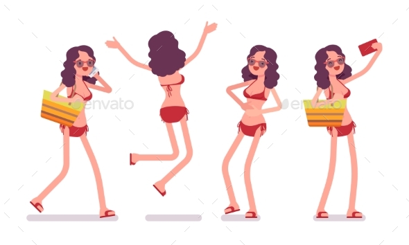 Woman in a Bikini Set, Positive and Happy - People Characters