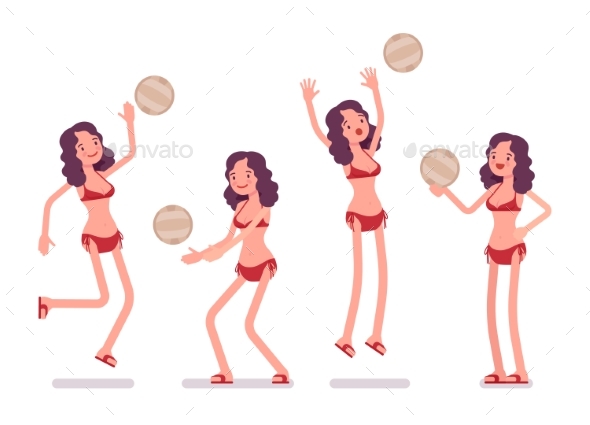 Woman in a Bikini Set Playing Beach Volleyball - People Characters