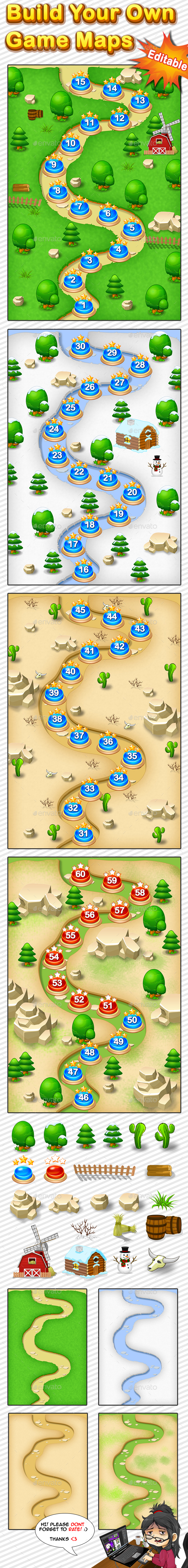 4 Different Game Maps - Create Your Own - Backgrounds Game Assets