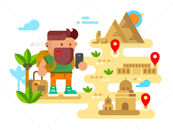 Man Travels Around the World - People Characters