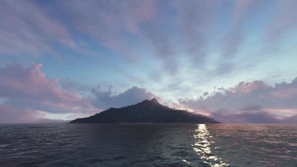Sunset Over the Island in the Boundless Ocean