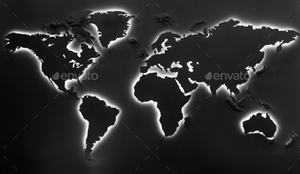 Illuminated Earth Map On Black Background Stock Photo By Nomadsoul1