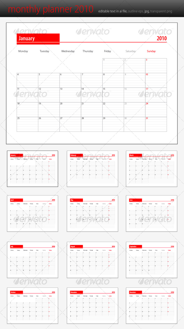 monthly planner 2010 - Calendars Stationery