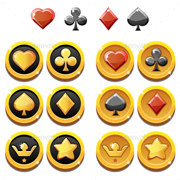 Vector Set Illustration of Gold Icons and Coins - Business Conceptual