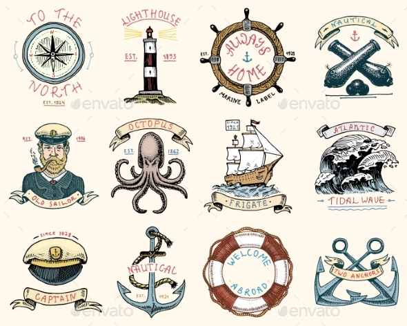 Set of Engraved Vintage Labels - Miscellaneous Vectors