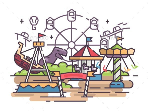 Amusement Park with Swing and Ferris Wheel - Man-made Objects Objects
