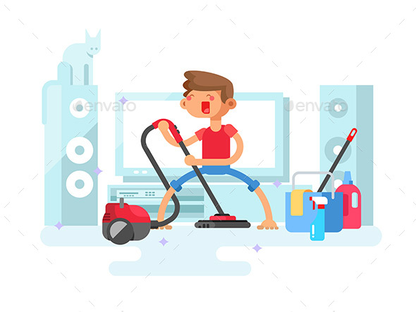 Boy Cleaning House - People Characters