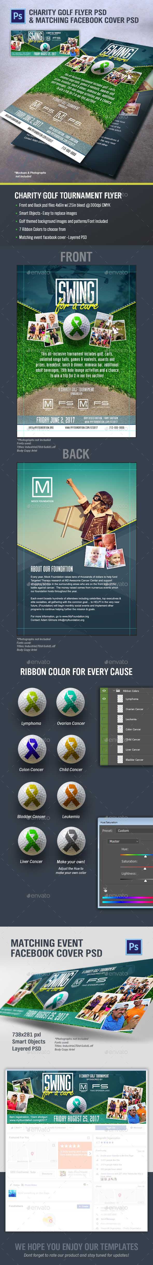 4x6 Charity Golf Tournament Flyer and Matching Event Facebook Cover - Sports Events