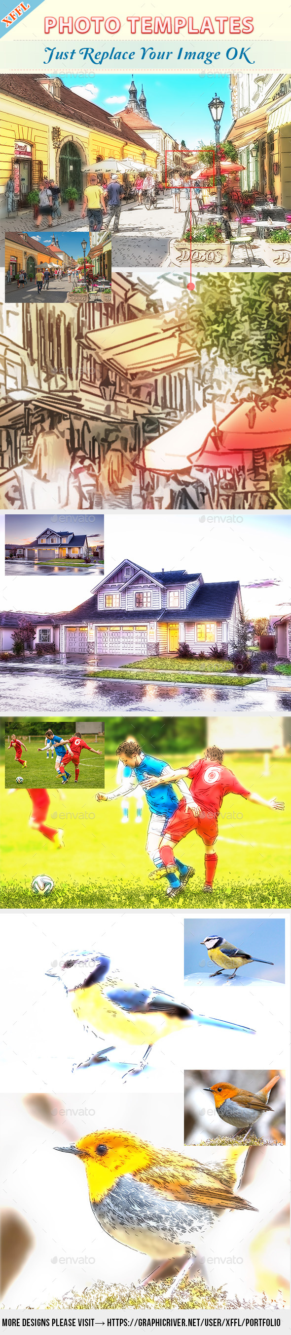 Watercolor Cartoon Photo Template - Artistic Photo Templates