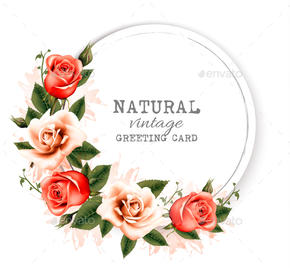 Natural Vintage Greeting Card With A Beautiful Flowers. Vector. - Flowers & Plants Nature