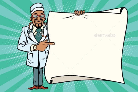 African Doctor Shows on Copy Space Background - Health/Medicine Conceptual