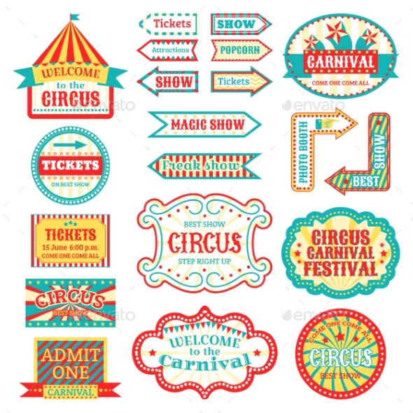 Circus Vintage Signboard Labels Banner Vector - Objects Vectors