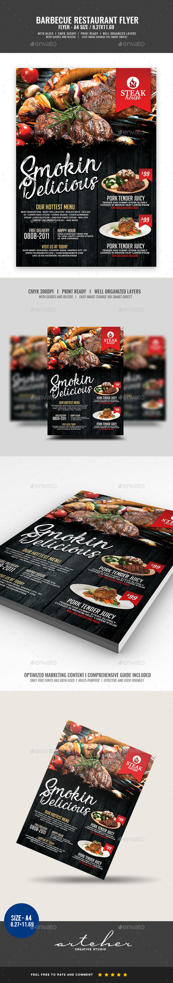 Barbecue Steakhouse Restaurant Flyer