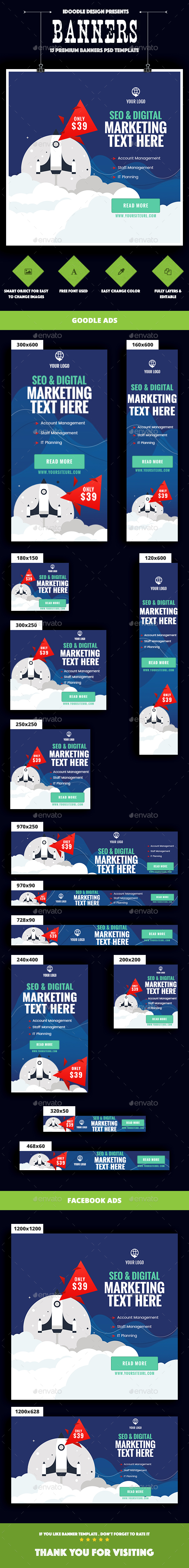 Seo, Social Media, Digital Marketing Banners Ad - Banners & Ads Web Elements